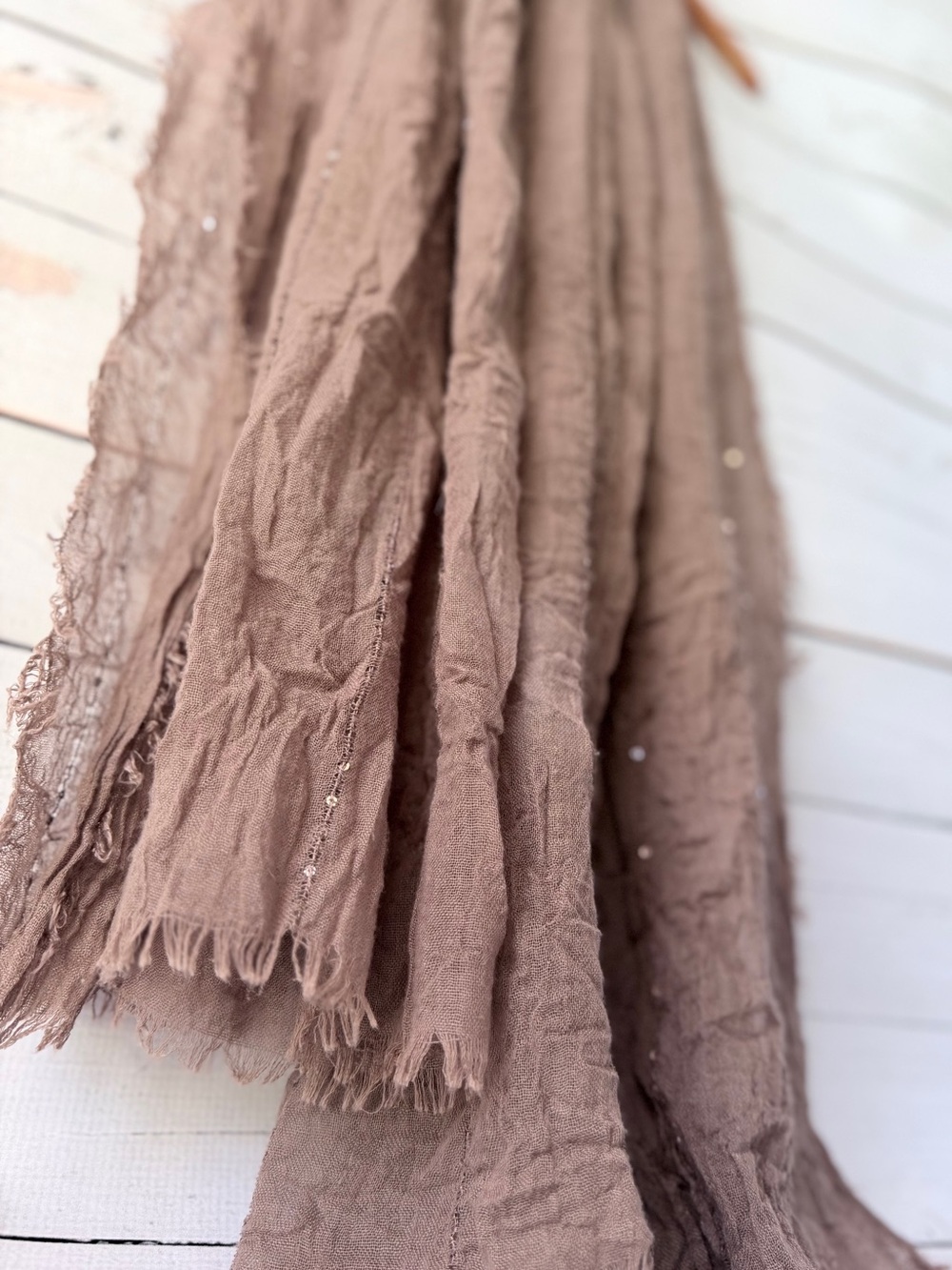 Lightweight Taupe Crinkled Scarf - Versatile Women's Wrap - Picture 3 of 8